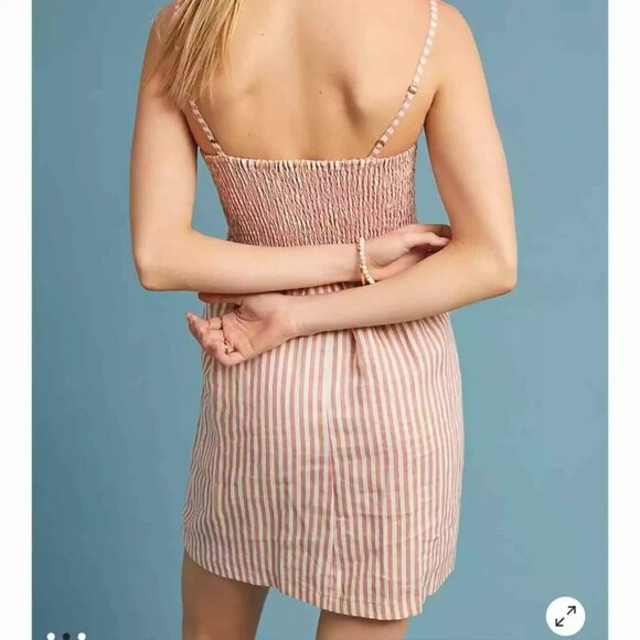 Faithfull The Brand Dress Small 100% Linen Stripe Lace Up Mini - Picture 3 of 16